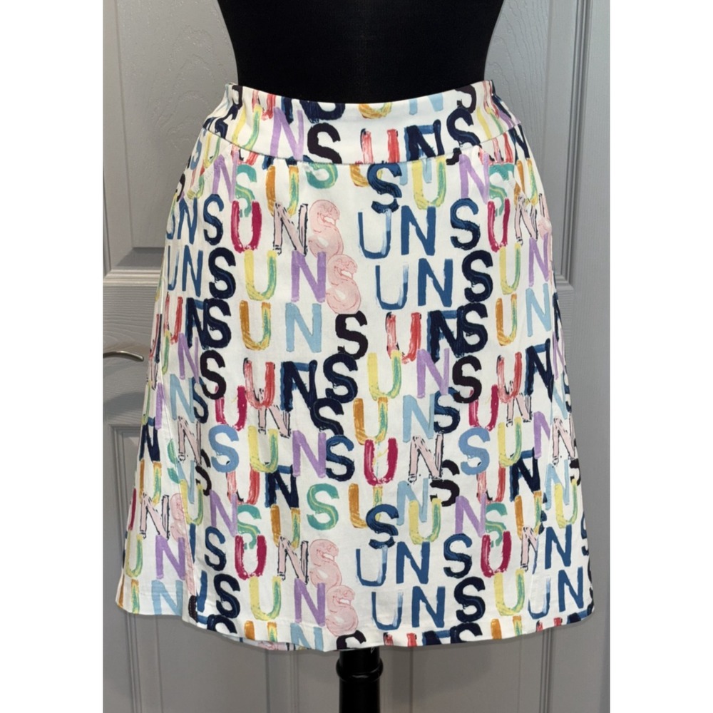 NEW Charlie B Printed Skort Women's Size 4 White Multi Pockets Pull On Stretch‎